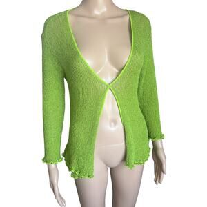 Y2K Sheer Knit Cardigan Lettuce Hem Neon Green Festival Beach Dopamine Top